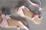 Pink plush look gladiator style sandals size UK 2 new