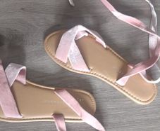 Pink plush look gladiator style sandals size UK 2 new