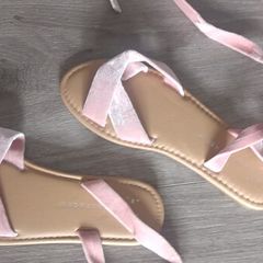 Pink plush look gladiator style sandals size UK 2 new