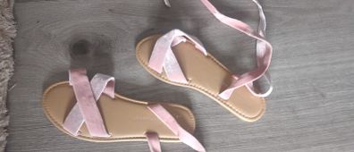 Pink plush look gladiator style sandals size UK 2 new