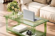 Acrylic Coffee Table, 2 Tiers Center Table with Storage Shelf, Modern Rectangle Acrylic Coffee Desk, Ideal for Dining Room, Kitchen Island