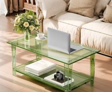 Acrylic Coffee Table, 2 Tiers Center Table with Storage Shelf, Modern Rectangle Acrylic Coffee Desk, Ideal for Dining Room, Kitchen Island