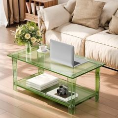 Acrylic Coffee Table, 2 Tiers Center Table with Storage Shelf, Modern Rectangle Acrylic Coffee Desk, Ideal for Dining Room, Kitchen Island