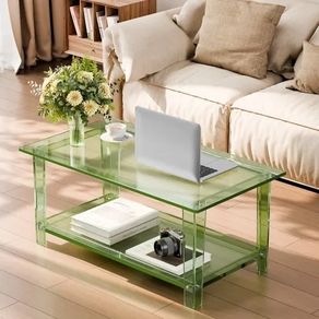 Acrylic Coffee Table, 2 Tiers Center Table with Storage Shelf, Modern Rectangle Acrylic Coffee Desk, Ideal for Dining Room, Kitchen Island