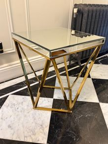 Mirrored/brass legs coffee, side, occasional table