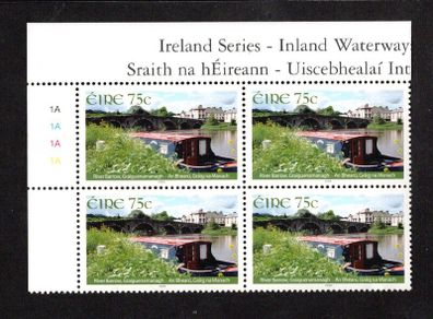 2006 Ireland Inland Waterways 75c The River Barrow Commemorative Stamp Plate Block 1A1A1A1A Mint Never Hinged (MNH)