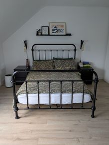Double bed frame, black metal in retro / vintage style