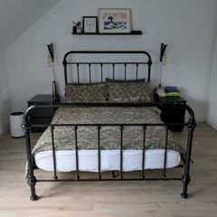 Double bed frame, black metal in retro / vintage style