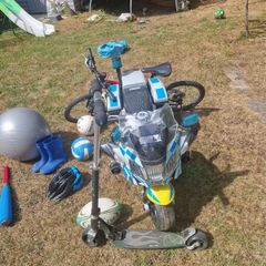 Kids' electric & ordinary bikes, balls, skooter, helmet, baseball bat, toy truck