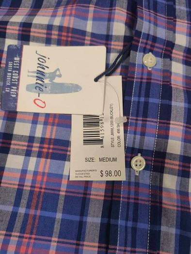 New Johnnie-O Button Down Check Shirt Mens Medium RRP 98