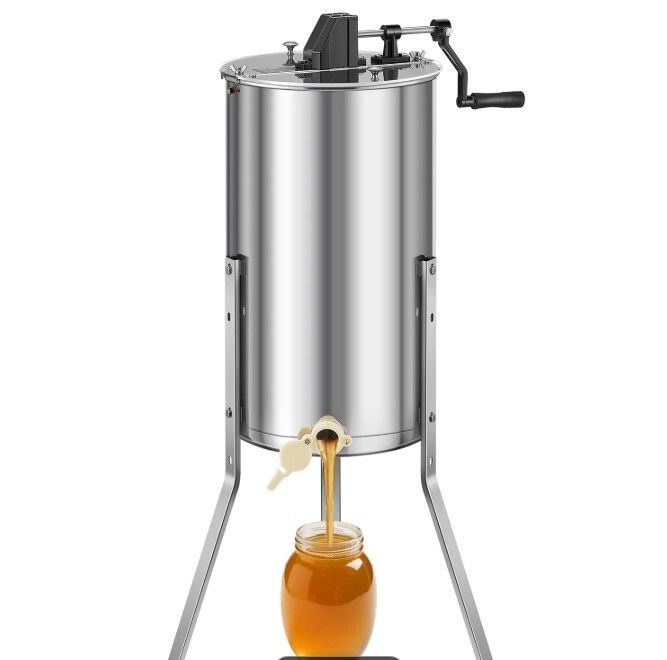 2 Frame Manual Honey Extractor Stainless Steel Honey Spinner with Adjustable Legs & Acrylic Lid