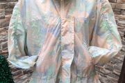 Vintage womens 80s light weight rain jacket 3/4 length jacket 80s shoulder pads Multiple pockets Amazing 80s print