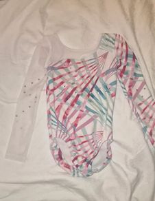 Girls' Long-Sleeved Gym Leotard with Rhinestones - White Print