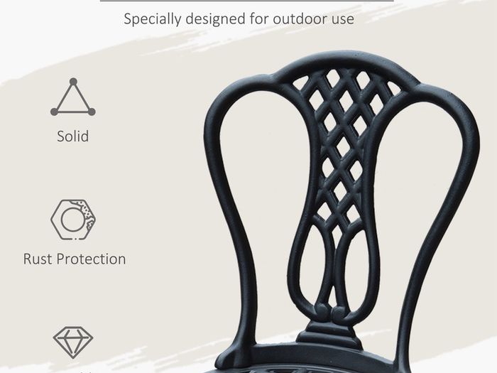 3 Piece Small Patio Furnture Cast Aluminium Bistro Set Garden Outdoor Table and Chairs Shabby Chic Style