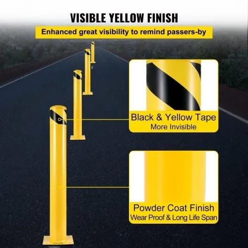 Safety Bollard, 42 Inch Height Bollard Post, 5.5 Inch Diameter Steel Pipe Safety Bollard Post, Yellow Steel Bollard, Steel Safety Bollard with 8 Anchor Bolts,