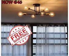 NEW SALE | Vintage Sputnik Ceiling Light, bringing luxury and comfort to your space in an instant under the warm light of E27 Edison bulb Modern Black 4-Light Chandelier, Recommend to use Edison Light Bulbs ( pls Search Bulb ASIN: B08G4YN3TJ) E27 lamphold