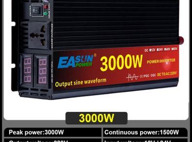 Pure Sine Wave Inverter 12v 3000W Car Power Solar Inverter 12/24V DC to AC 220V Converter Transformer
