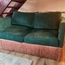Green Velvet 2-Seater Sofa Bed with Pink Fringe Image 2