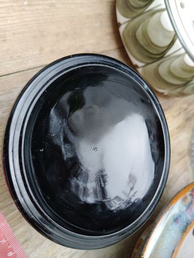 Black glass candlestick, mid century candle holder