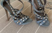 Carvela Denim Blue Studded and Crystal Embellished Shoe