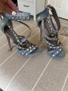 Carvela Denim Blue Studded and Crystal Embellished Shoe