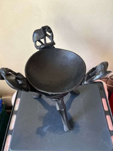 Hand carved wooden bowl and stand