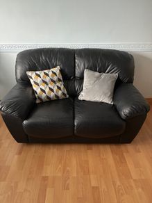 2 Seater Leather Look Black Sofa