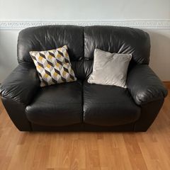 2 Seater Leather Look Black Sofa