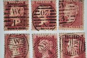 A rare lot of 10 penny red stamps, Star Issues 1854 to 1864 with high quality Central cancellations, Bullseye, sotn set.