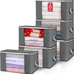 FREE EXPRESS SHIPPING 90L Large Clothes Storage Bags, 6 Pack Storage Boxes with Lid Packing Boxes for Moving House with Durable Handles for Clothing, Duvet, Bedding, Pillows