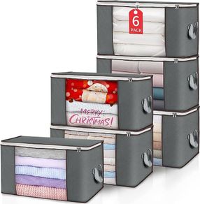 FREE EXPRESS SHIPPING 90L Large Clothes Storage Bags, 6 Pack Storage Boxes with Lid Packing Boxes for Moving House with Durable Handles for Clothing, Duvet, Bedding, Pillows