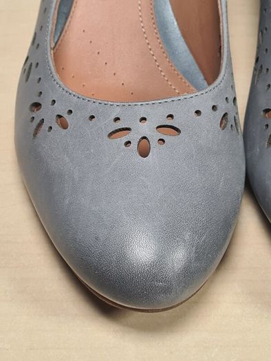 womens CLARKS DENNY DAZZLE grey shoes leather slip on heels court pumps Size UK 5.5 E wide fit EU 38.5