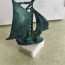 Vintage from the 1970s green matel could be copper  yacht, retro brass boat, brass figurine on marble plinth. could be uesed as  Paperweight, or decortive. Image 6