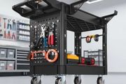 Utility Cart, 250 kg Capacity, 2 Tier Service Cart with 360 Swivel &amp; Fixed Wheels (2 with Brakes), Heavy Duty Plastic Rolling with Tray and Pegboard, Tool Storage for Garage Warehouse Workshop