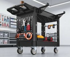 Utility Cart, 250 kg Capacity, 2 Tier Service Cart with 360 Swivel & Fixed Wheels (2 with Brakes), Heavy Duty Plastic Rolling with Tray and Pegboard, Tool Storage for Garage Warehouse Workshop