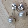 Genuine 925 Sterling Silver White Pearl Stud Earrings with Gift Box Image 3