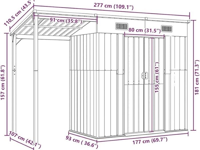 Garden Shed, Outdoor Storage Shed with Extended Roof, Tool Shed for Lawn Garage Yard, Metal Garden Storage Unit, Brown Steel