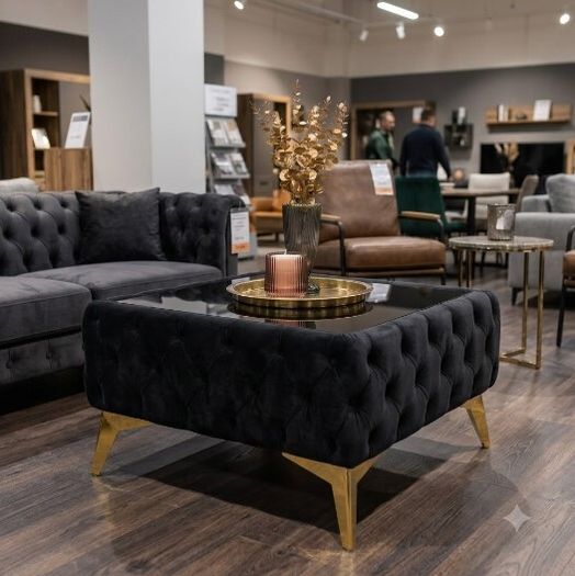 Chesterfield coffee table with glass 63x63x45cm