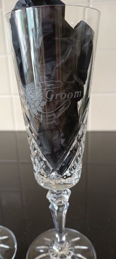 Pair of Galway Crystal Bride & Groom Champagne Flutes.