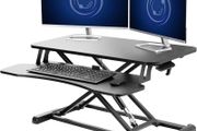 Standing 81 cm Desk Converter Height Adjustable Riser Sit to Stand Dual Monitor and Laptop Workstation with Wide Keyboard Tray Black DESK-V000K