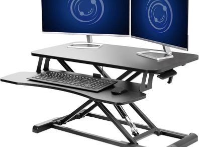 Standing 81 cm Desk Converter Height Adjustable Riser Sit to Stand Dual Monitor and Laptop Workstation with Wide Keyboard Tray Black DESK-V000K