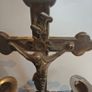 Vintage Jesus Christ Cross Crucifix with Candlestick and Holy Water Basin, devotional items. Image 6