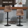 NEW SALE | Brown Leather Bar Stools, Armless, Upholstered, Large Round Base, Image 6
