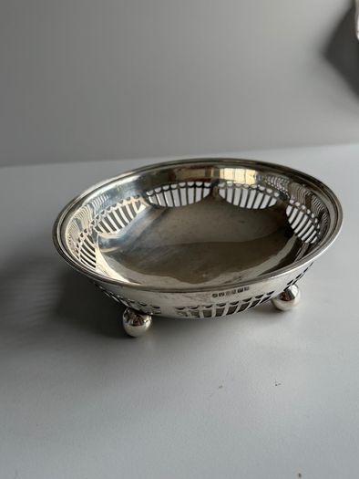 Antique Edwardian Pierced Silver-Plated Bowl with Ball Feet - G.J.W & Co Sheffield