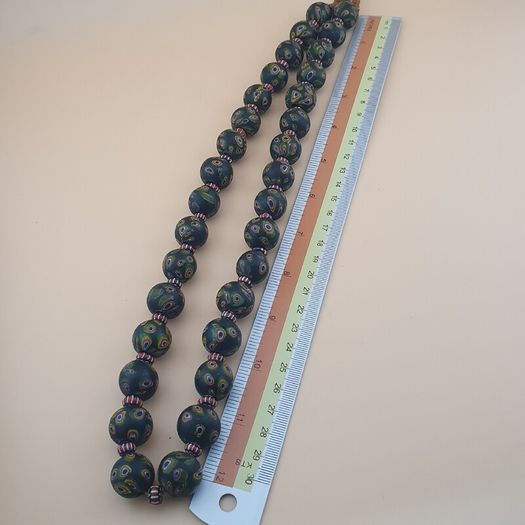 Antique Venetian Style Gabri Eyes & Chevron Glass Beads Necklace Strands