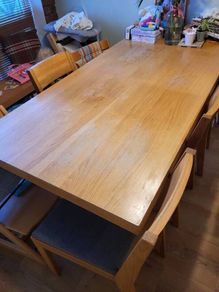 Large dining table, chairs & bench