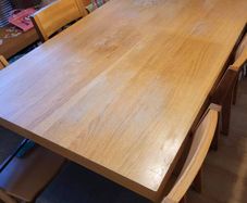 Large dining table, chairs & bench