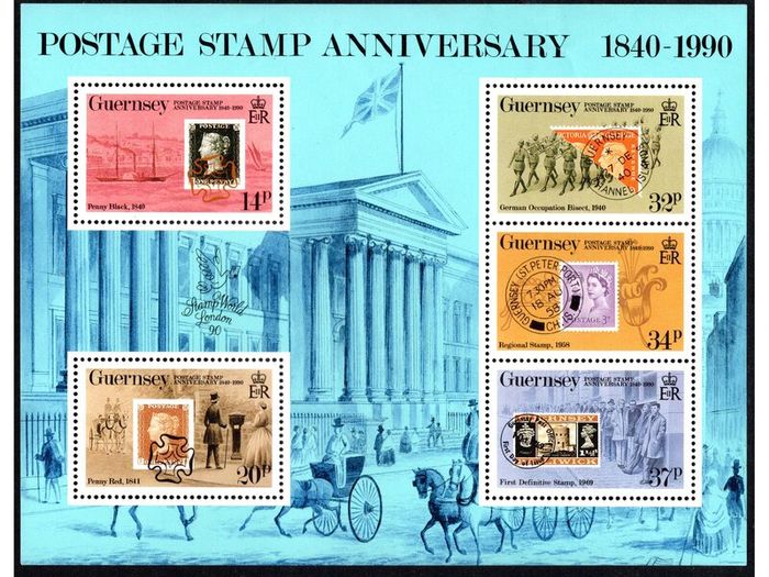 1990 Guernsey 150th Anniversary of the Penny Black Commemorative Stamps Miniature Sheet Mint Never Hinged (MNH)