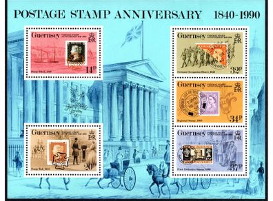1990 Guernsey 150th Anniversary of the Penny Black Commemorative Stamps Miniature Sheet Mint Never Hinged (MNH)