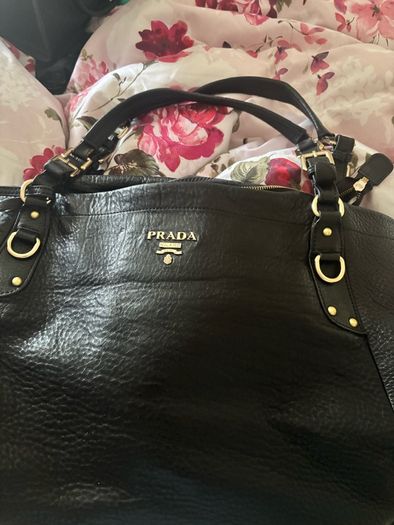 Authentic Prada Vitello Daino Leather Tote Bag - Black